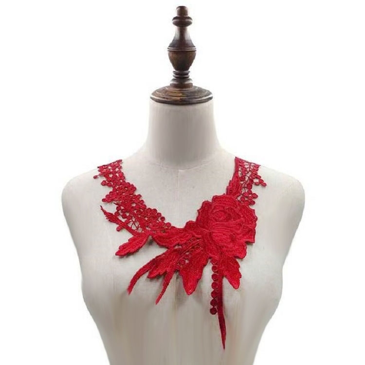 

Lace Flower Embroidered Collar Fake Collar Clothing Accessories, Size: 31 x 30cm, Color:Red Wine