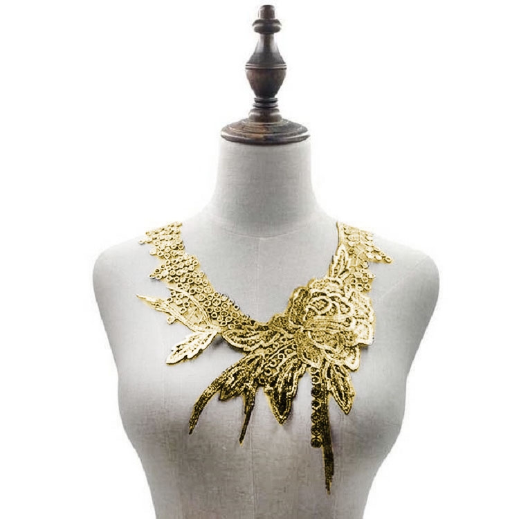 

Lace Flower Embroidered Collar Fake Collar Clothing Accessories, Size: 31 x 30cm, Color:Gold