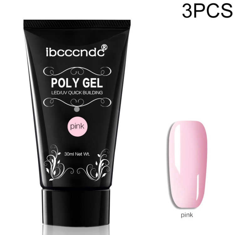 

3 PCS Nail Acrylic Poly Gel Pink White Clear Crystal Builder Gel(Pink)