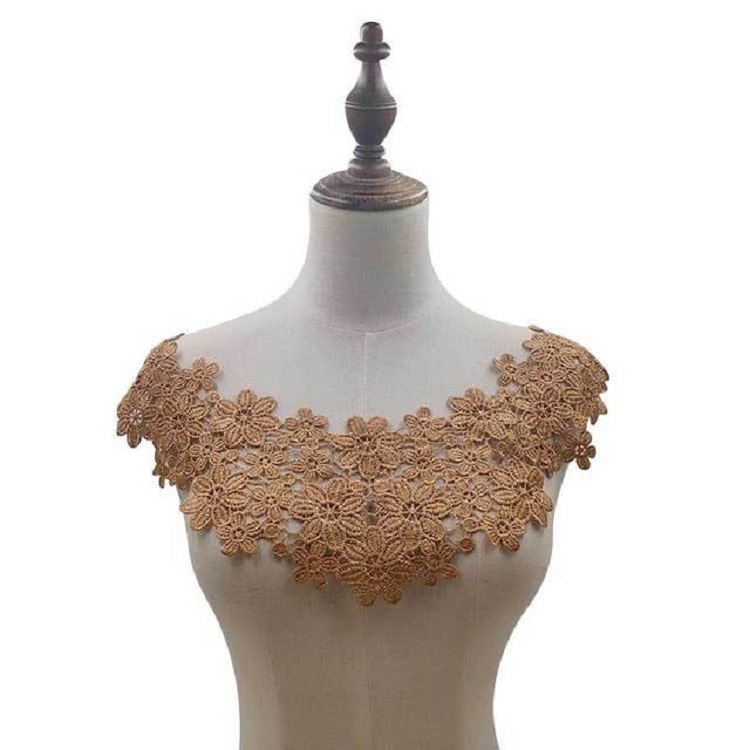

Gold Brown Lace Collar Three-dimensional Hollow Embroidered Fake Collar DIY Clothing Accessories, Size: About 45 x 26cm