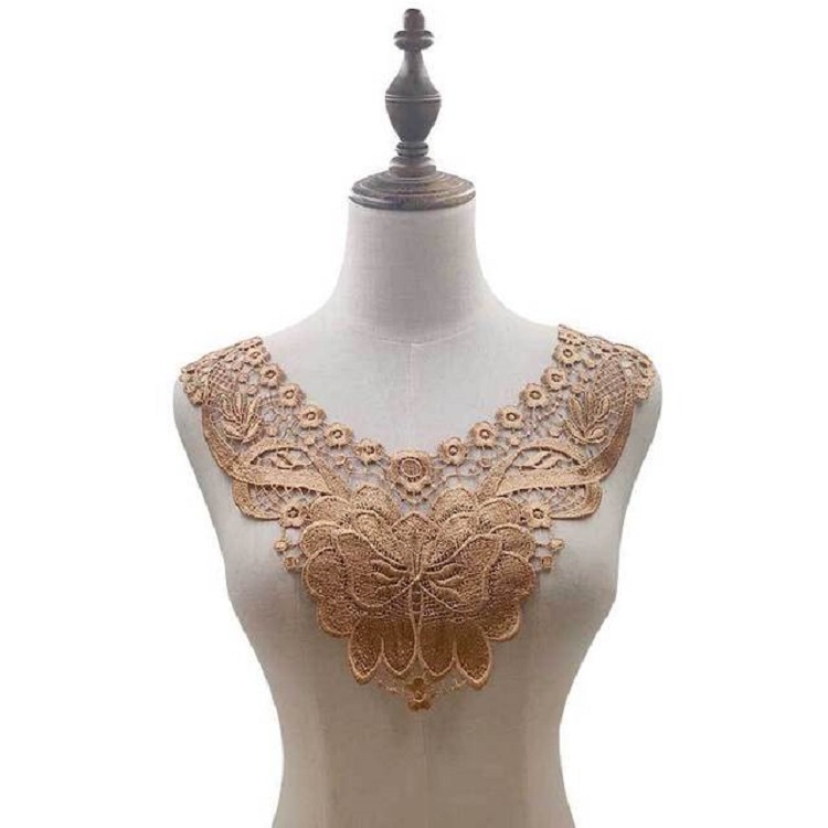 

Gold Brown Lace Butterfly Flower Embroidery Collar Flower Three-dimensional Hollow Fake Collar DIY Clothing Accessories, Size: 36 x 30cm