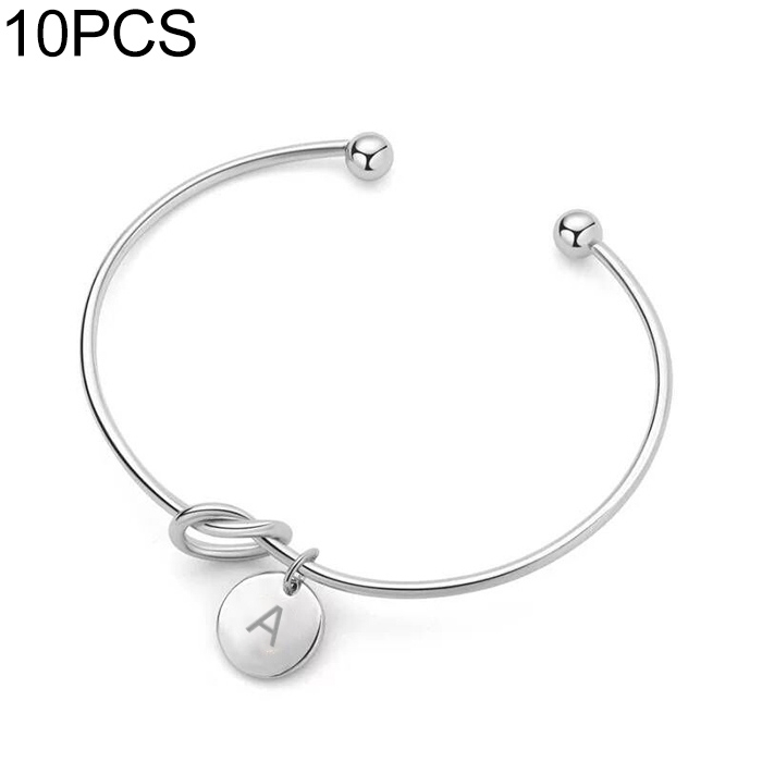 

10 PCS Alloy Letter A Bracelet Snake Chain Charm Bracelets(White)