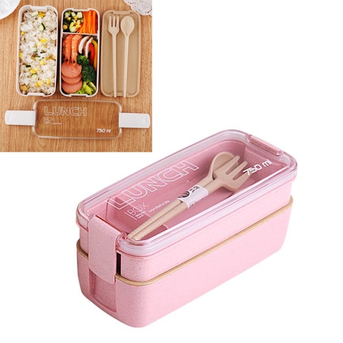 

750ml Healthy Material Wheat Straw 2 Layer Lunch Box Dinnerware Food Storage Bento Container Microwave Lunchbox(Pink)