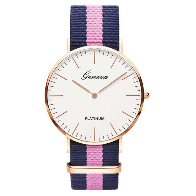 

2 PCS Simple Ultra-thin Large Dial Two-pin Color Matching Nylon Canvas Belt Quartz Watch(Gold8)