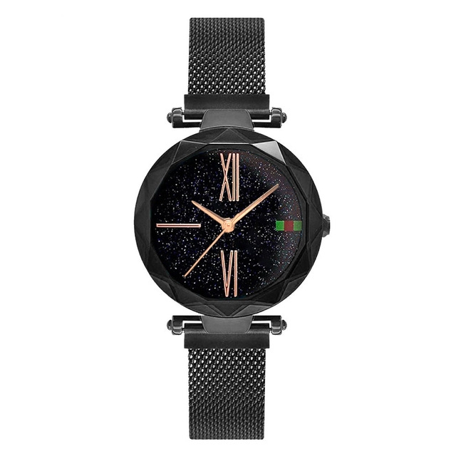

308 Ladies Simple Starry Sky Dial Magnetic Buckle Mesh Belt Quartz Watch(Black)