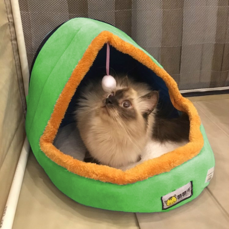 

Pet Dog Cat Warm Soft Bed Pet Cushion Dog Kennel Cat Castle Foldable Puppy House with Toy Ball, Size:L(Green)