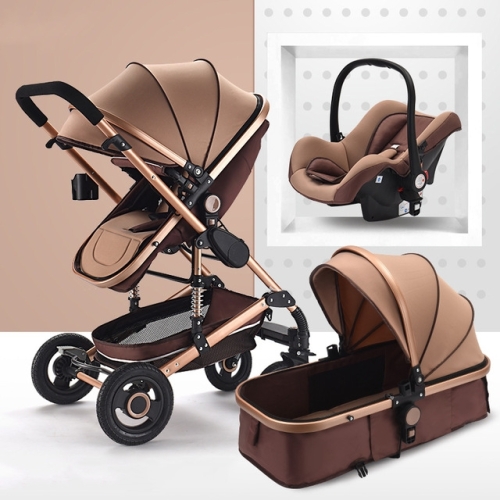 

High Landscape Can Sit and Lie Four-wheel Shockproof Folding Newborn Stroller(Khaki)