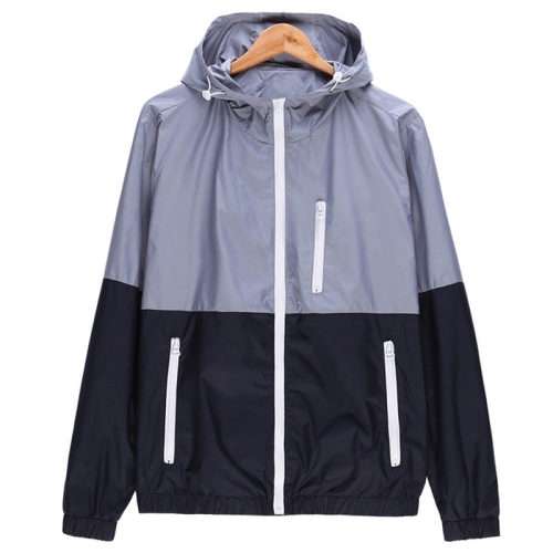 

Trendy Unisex Sports Jackets Hooded Windbreaker Thin Sun-protective Sportswear Outwear, Size:L(Gray)