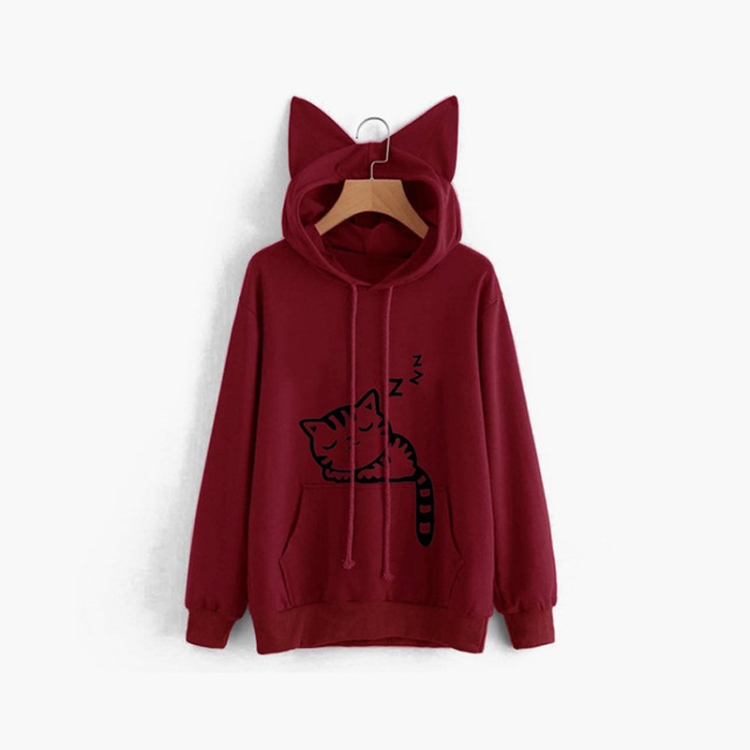 

Cute Fashion Outdoor Sports Women Hoodies Sportswear, Size:L(Wine Red)