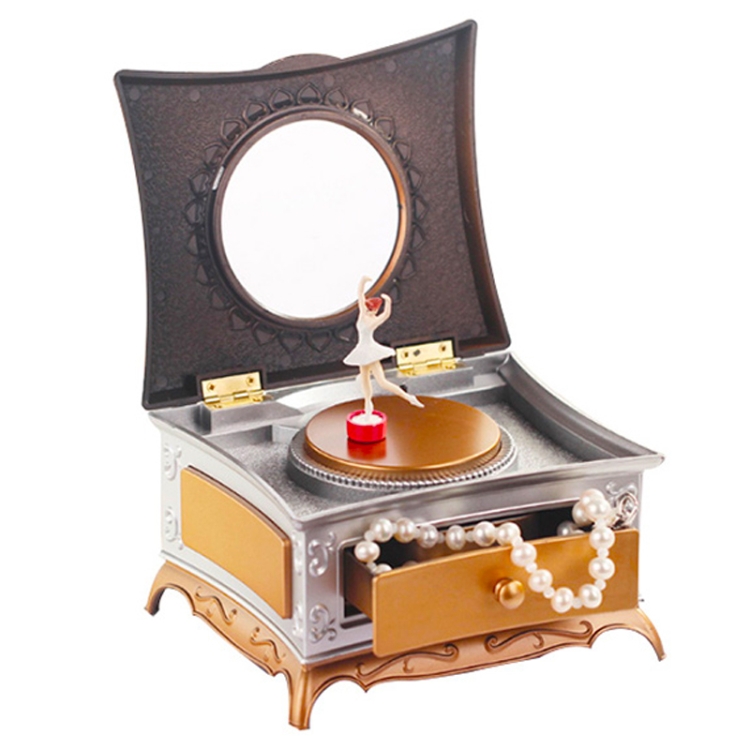

Classic Dressing Table Rotating Girl Music Box With Mirror Drawer Music Box(Gold Gray)