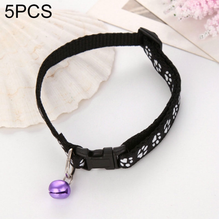 

5 PCS Easy Wear Cat Dog Collar With Bell Adjustable Buckle Dog Collar Cat Puppy Pet Supplies(Black)