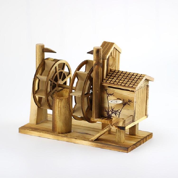 

Two-wheel Wooden Music Waterwheel Home Office Decoration Music Box