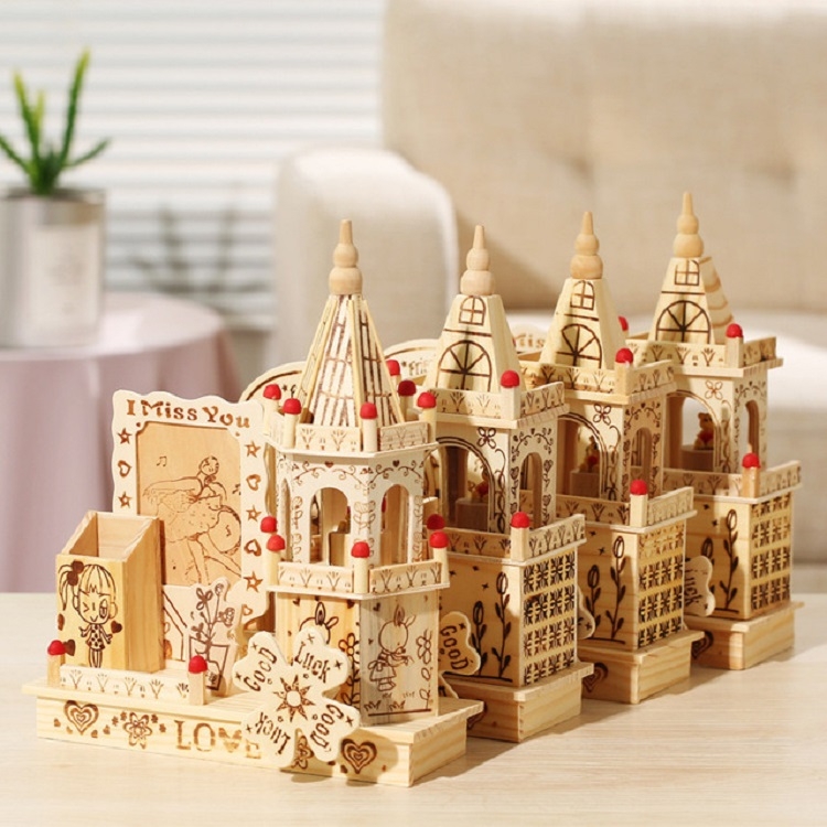 

Wooden Frame Windmill Pen Holder Music Box Creative Desktop Decoration, Style Random Delivery, Size:7x19.5x24.5 cm
