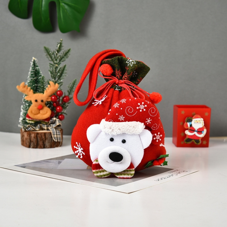 

5 PCS Three-Dimensional Doll Christmas Candy Bag Christmas Gift Handbag Christmas Drawstring Pocket Decoration(Bear)