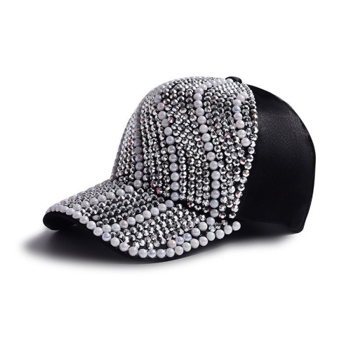 

Rhinestone Personality Cap Women Spring And Summer Baseball Cap All-Match Hat, Size:M（56-58cm）(Black)