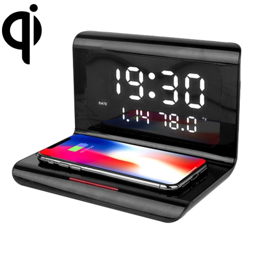 

10W QI Universal Multi-function Mobile Phone Wireless Charger with Alarm Clock & Time / Calendar / Temperature Display(Black)