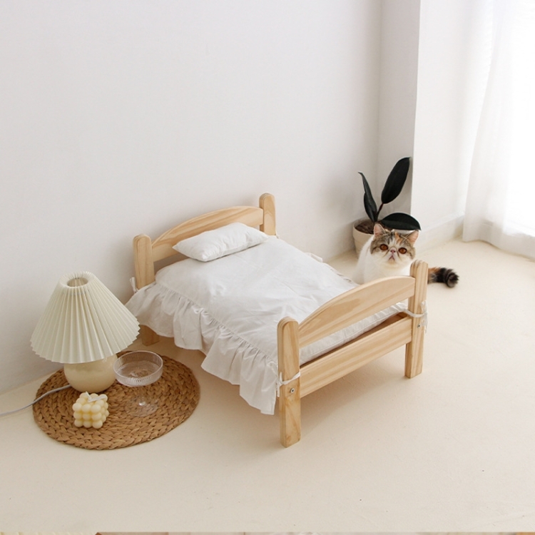 

Pet Open Wooden Four Seasons Universal Bed(Bed + White Lace Quilt)