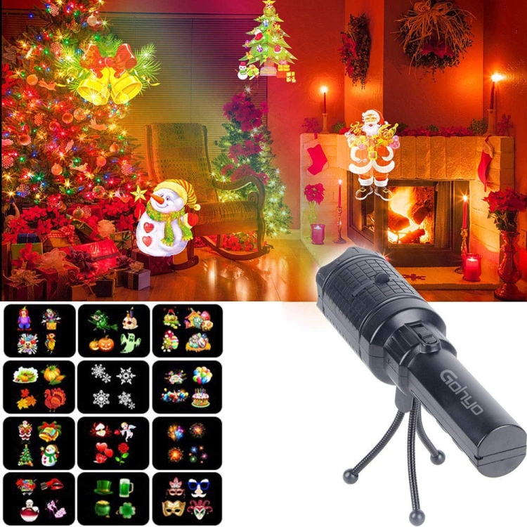 

LED 12 Patterns Flashlight Projection Lamp Christmas Card Film Lamp Halloween Animation Lamp, Specification: USB Charging (No Battery)