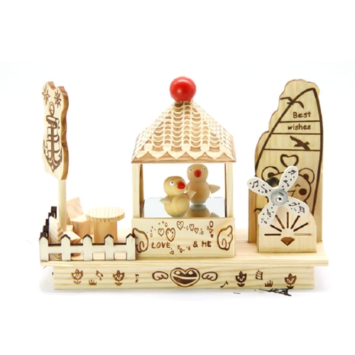 

Wooden Bird Dancing Windmill Home Music Box Decoration Creative Craft Gift, Style Random Delivery