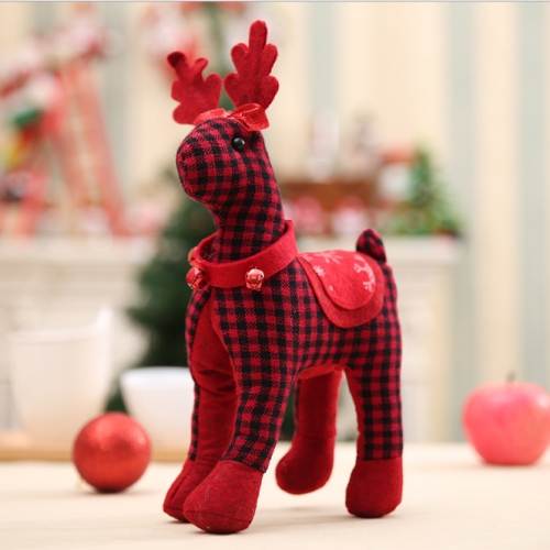 

Christmas Elk Decoration Plush Toy Window Doll Decoration(Red and Black Houndstooth )