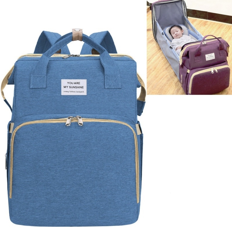 

Portable Folding Crib Large Capacity Double Shoulder Mummy Pack Bag(Blue)