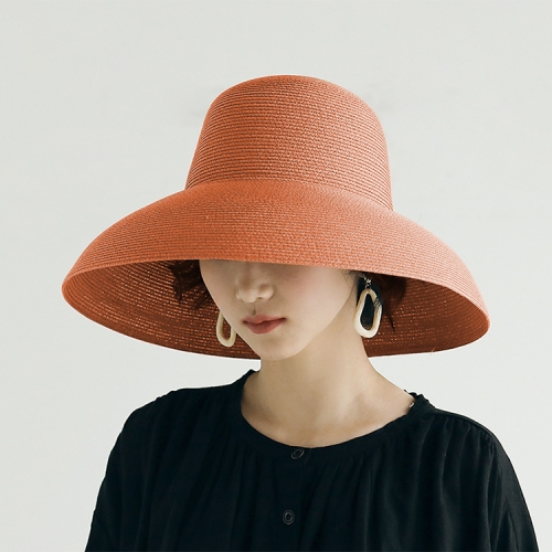 

Big Eaves Straw Hat Female Summer Sunscreen Basin Hat Beach Vacation Sunhat Fisherman Hat, Colour: Orange(M（56-58cm）)