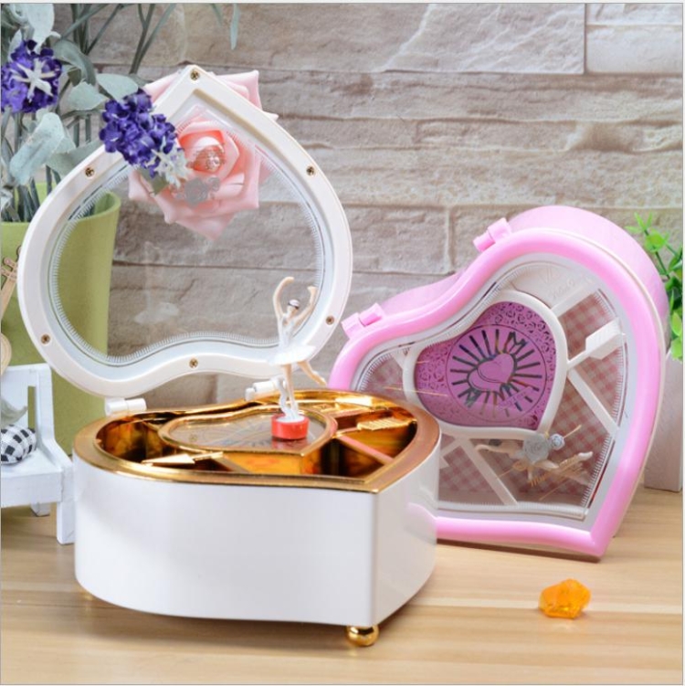 

Heart Shape Dancing Ballerina Music Box Plastic Jewellery Box Girls Carousel Hand Crank Gift(White)