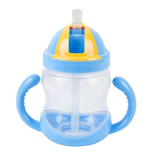 

280ML Baby Bottle Kids Cup Silicone Sippy Children Training Cups Cute Baby Drinking Water Straw Handle Feeding Bottle(Blue)