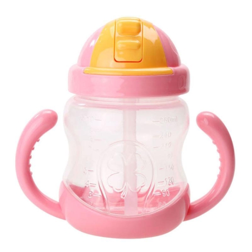 

280ML Baby Bottle Kids Cup Silicone Sippy Children Training Cups Cute Baby Drinking Water Straw Handle Feeding Bottle(Pink)