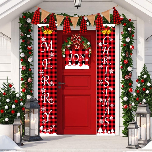 

Christmas Decorations Red And Black Lattice Curtain Pull Flag Party Atmosphere Door Hanging Arrangement, Specification: Merry Christmas