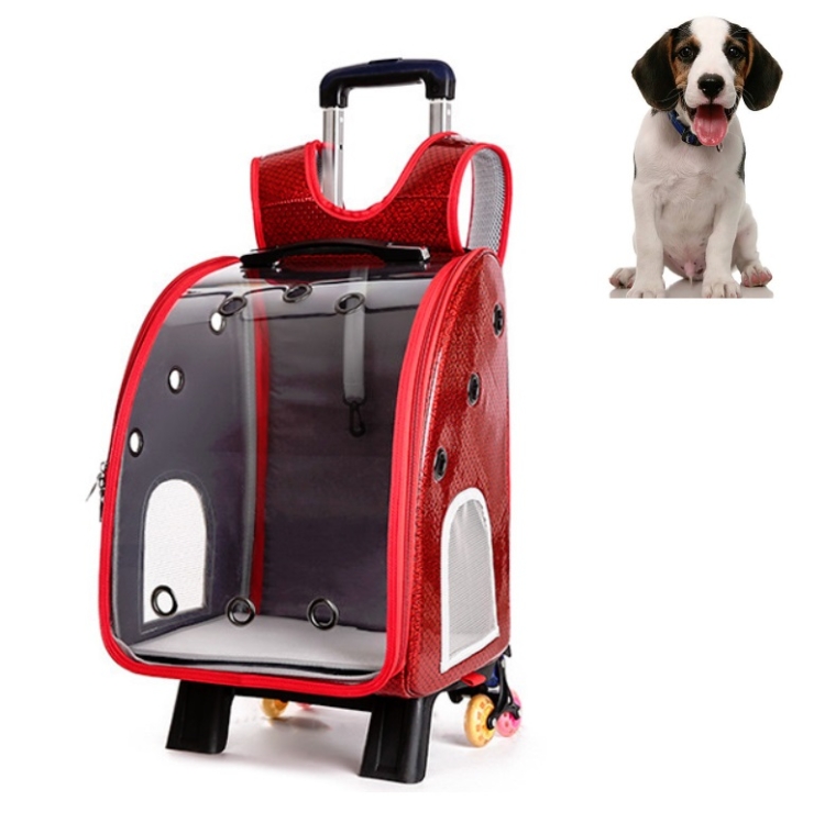 

Pet Portable Transparent and Breathable PU Bag, Specification: With Tie Rod(Red)