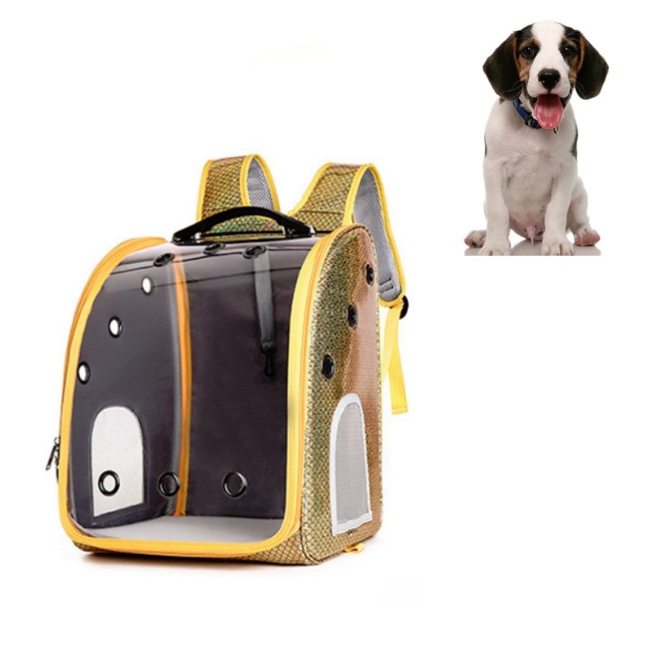 

Pet Portable Transparent and Breathable PU Bag, Specification: Without Tie Rod(Yellow)