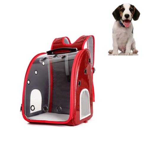 

Pet Portable Transparent and Breathable PU Bag, Specification: Without Tie Rod(Red)