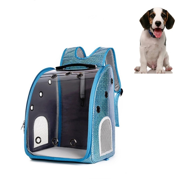 

Pet Portable Transparent and Breathable PU Bag, Specification: Without Tie Rod(Blue)