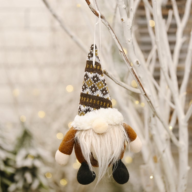 

4 PCS Christmas Celebration Decoration Supplies Knitted Hat Spherical Forest Old Man Pendant(Brown)