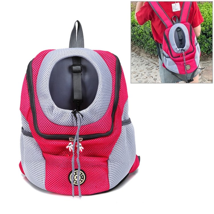 

Outdoor Pet Dog Carrier Bag Front Bag Double Shoulder Portable Travel Backpack Mesh Backpack Head, Size:S(Rose Red)