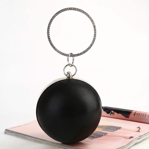 

Spherical Dinner Bag Simple Personality Round Ball Evening Bag Ladies Pu Banquet Bag Makeup Clutch Bag(Black)