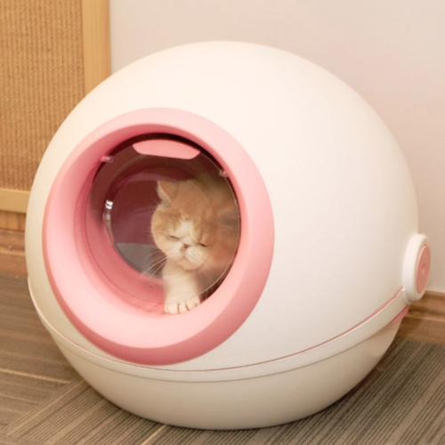 

Cat Litter Box Fully Enclosed Flip Cover Splash-Proof Deodorant Pet Toilet(Cherry Pink)