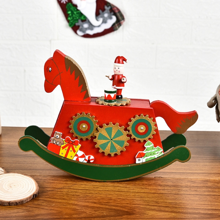 

Christmas Decorations Ornaments Wooden Music Box Hand-Rotating Toys Wooden Rocking Horse Music Box