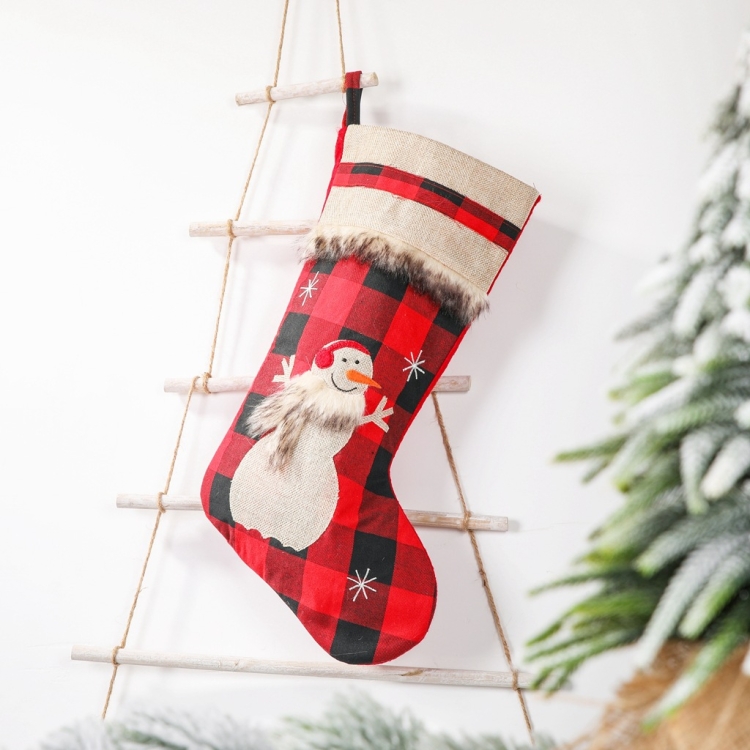 

Christmas Decorations Christmas Socks Linen Red Black Plaid Christmas Socks Gift Bag(Snowman)