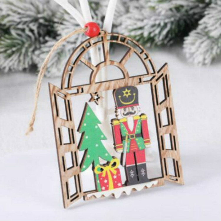 

6 PCS Christmas Decorations Walnut Soldiers Wooden Shopping Mall Hotel Window Scene Decoration Christmas Tree Pendant(B)