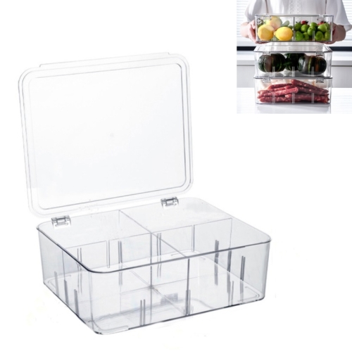 

Food Storage Box Transparent Separated Fresh-Keeping Box Refrigerator Plastic Cold Storage Box, Style:Quarter Grid