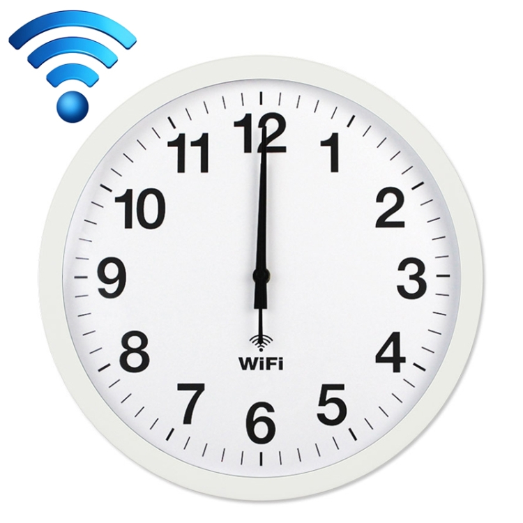 

Smart Network Automatic Time Synchronization Wifi Wall Clock Modern Minimalist Silent Living Room Clock, Size:14 inch(White)
