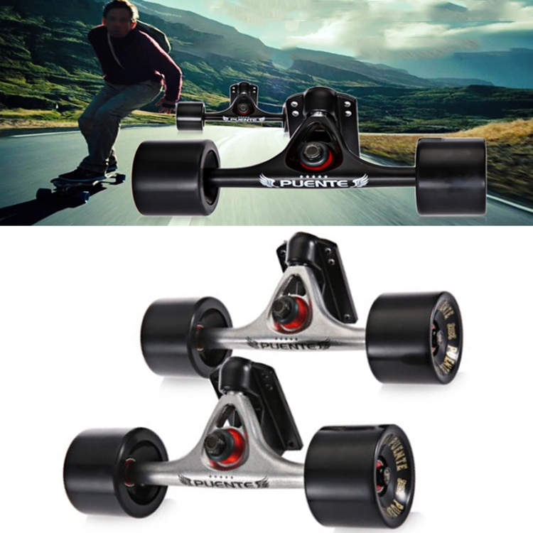 

PUENTE 7 inch Skateboard P Bridge (Bracket) + 70 x 51mm Skateboard Wheels + ABEC-9 Bearing + Bracket Rubber Gasket + Small Bridge Nail Combination Set(Silver And Black )