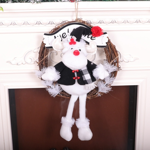 

Christmas Wreath Black And White Rattan Ring Door Hanging Shop Window Home Decoration(Elk)