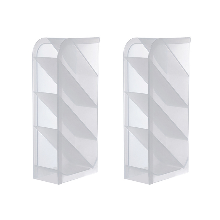 

2 PCS Multi-function 4 Grid Desktop Pen Holder Office School Storage Case Clear Plastic Box Desk Pencil Organizer(White Diagonal Insert)