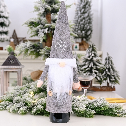 

4 PCS Christmas Ornament Snow Hat Faceless Doll Wine Set Faceless Doll Wine Bottle Dress Up, Style:Old Man(Grey)