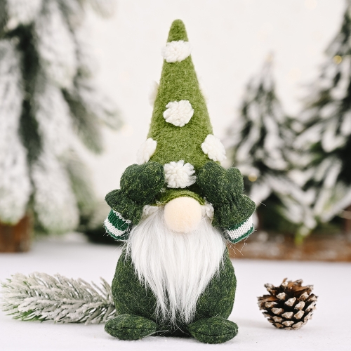 

3 PCS Christmas Decoration Snowflake Hat Covered Eye Doll Forest Elderly Decoration Small Doll(Green)
