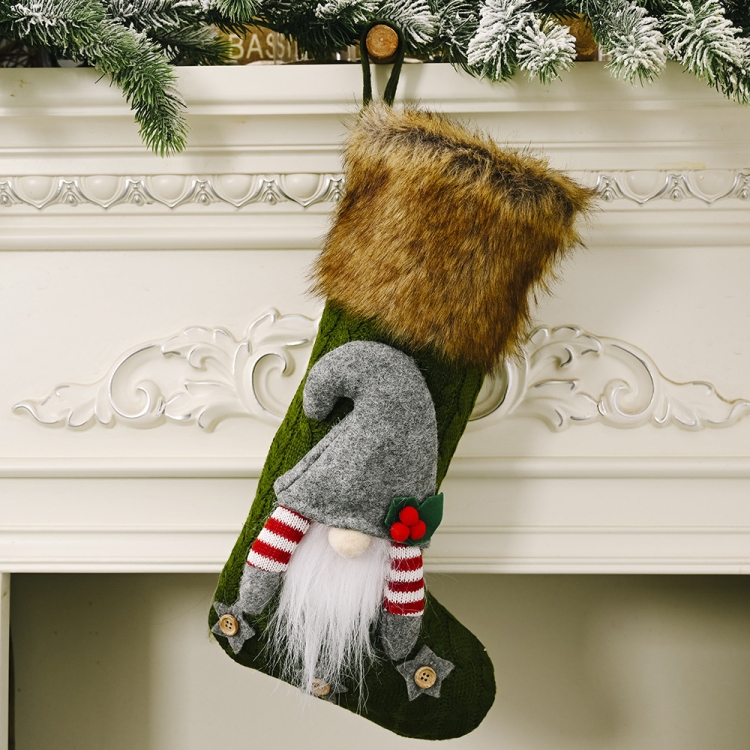 

Christmas Decorations Faceless Doll Fluff Christmas Socks Gift Socks(Green)