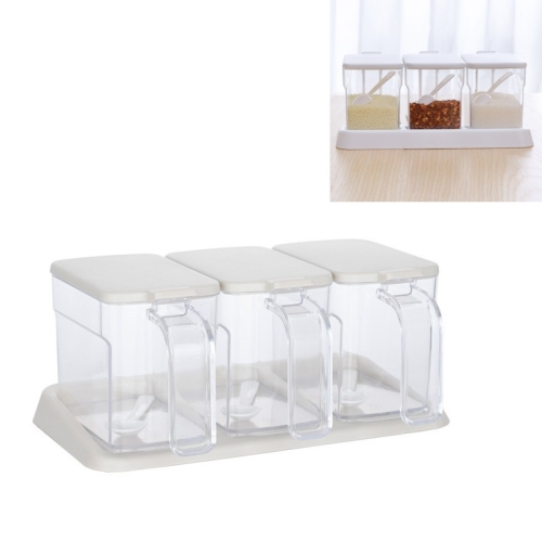 

Kitchen Transparent Three-Grid Seasoning Box Set Seasoning Storage Box With Spoon(Apricot)